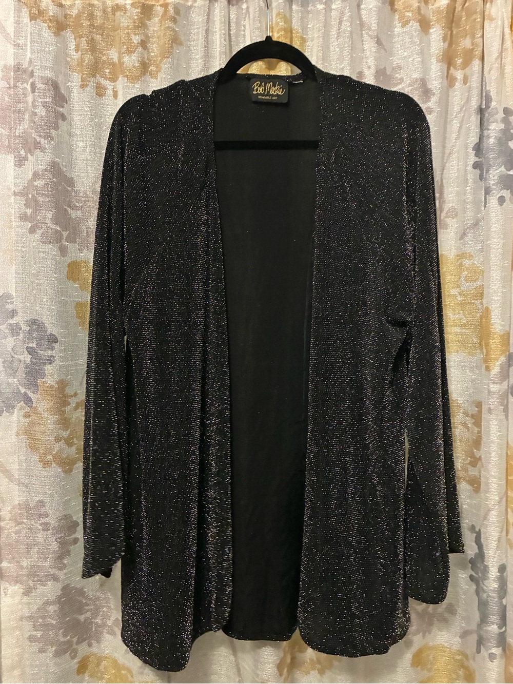 Bob Mackie Black Sparkle Open-Front Cardigan- large, see comments.